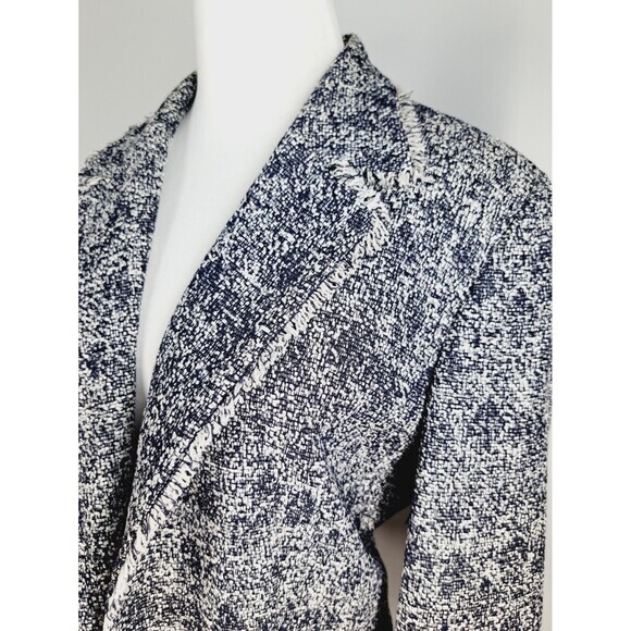 Talbot's Cotton Blend Tweed‎ Blaze 14 Large Blue Navy White Tweed Open Front - Picture 3 of 10